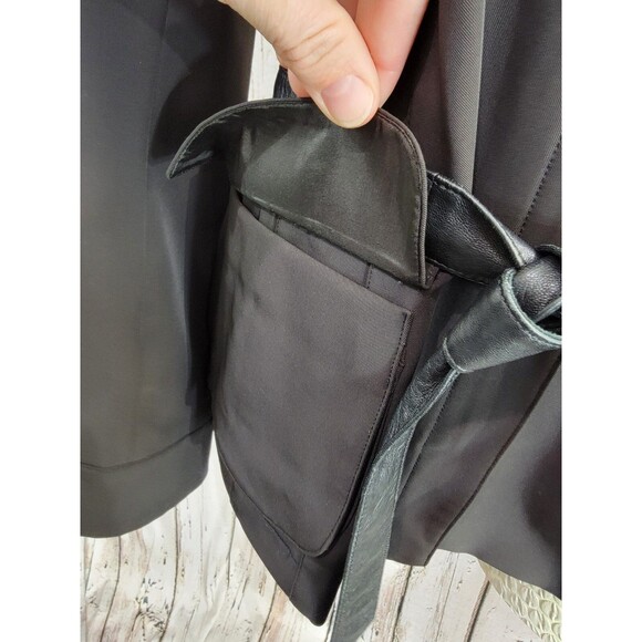 Siamo Chocolate Brown Leather Tie Waist Suit Coat Jacket Blazer Women's 10 M EUC - Picture 3 of 11